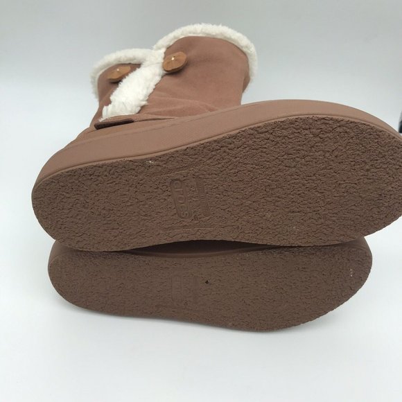 Crocs Modessa Faux Fur‎ Suede Button Tan White Tall Comfort Warm Boots Womens 6 - Picture 6 of 8